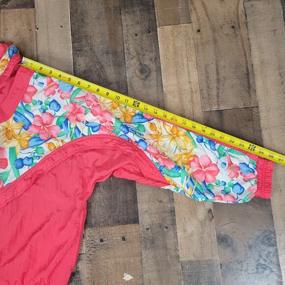 Lavon Jacket Nylon Windbreaker Pink Floral Vintage‎ Medium w/ Shoulder Pads - Picture 13 of 13